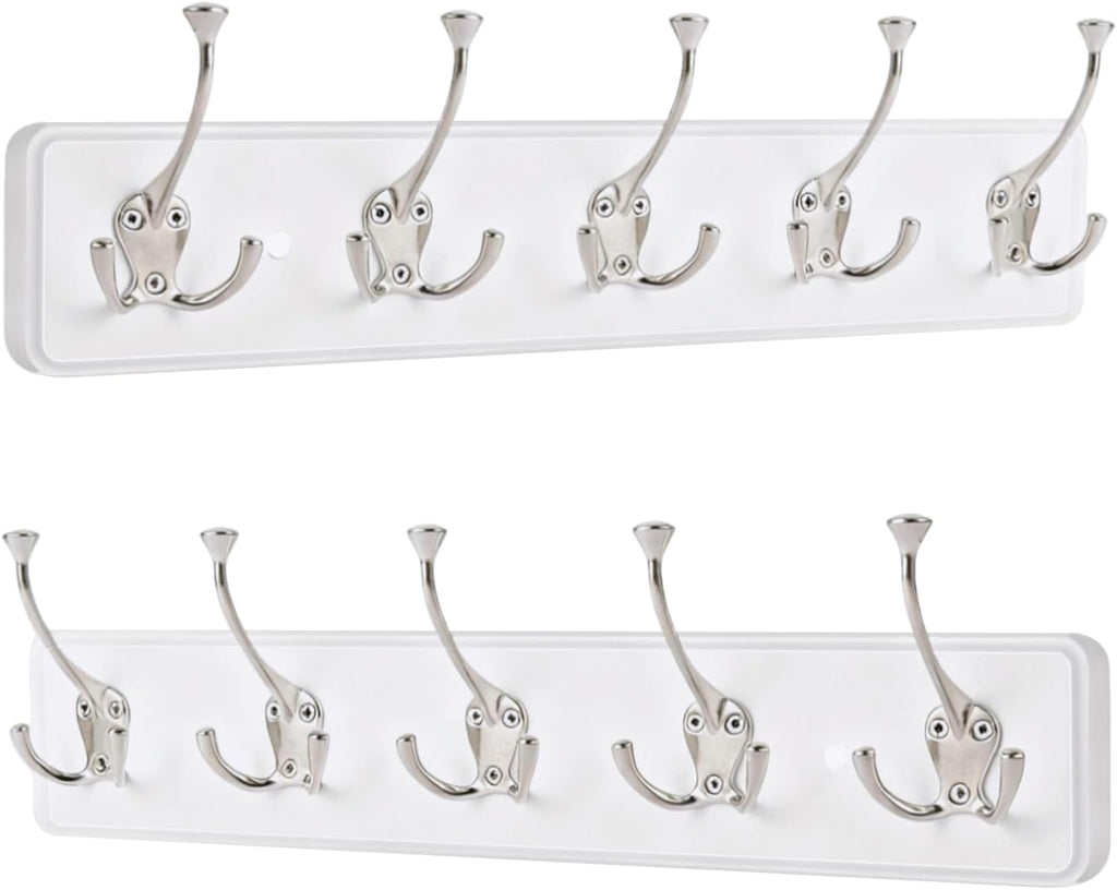 IBosins 2 Pack Coat Rack Wall Mount, 17'' Rustic Wooden Coat Hanger, Heavy Duty Metal Coat Hooks Rail for Entryway Closet Bathroom Coat Jacket Scarf Towel Hat