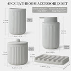 BosilunLife Ceramic Bathroom Accessories Set - Bathroom Counter Soap Set Light Grey Bathroom Decor Sets Accessories Bathroom Lotion Soap Dispenser and Toothbrush Holder Set, Soap Dish, Apothecary Jars
