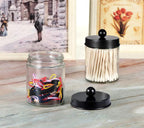 Amolliar Apothecary Jars Bathroom Storage Organizer - Cute Qtip Dispenser Holder Vanity Canister Jar Glass with Lid for Cotton Swabs,Rounds,Bath Salts,Makeup Sponges,Hair Accessories/Black（2 Pack）