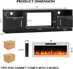 70" Black TV Stand with 36" White Electric Fireplace, 750W/1500W Entertainment Center for TVs up to 80", 20-Color LED, 300lbs Max Capacity High Gloss Cabinet, Two-Tone Style