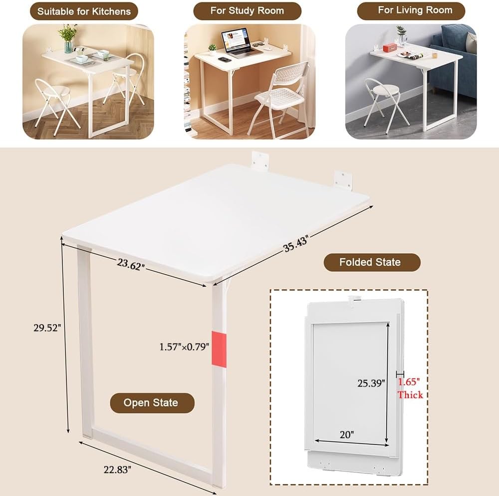 Folding Wall-Mounted Drop Leaf Table 35"×23" Space Saving Decorativ...