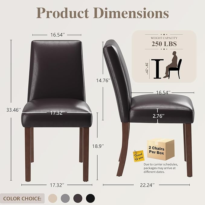 Dining Chairs Set of 4, Modern Dining Room Chairs with Wooden Legs, Faux Leather Upholstered Kitchen Farmhouse Parsons Chairs for Restaurant & Cafe- Dark Brown