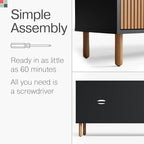 Modern Fluted TV Stand & Media Console - 70-Inch, Fluted Black & Oak - Entertainment Center for 32-80-Inch Screens with Soft-Close Doors & Cord Management