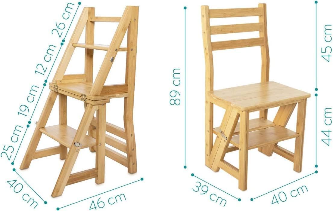 Innovative Creative Multi-Functional Bamboo Folding 3 Step Chair Stool, Reversible Portable Wooden Step Ladder Storage Shelf Use for Kitchen, Library, Garage, Office