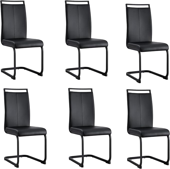 AZmac Modern Leather Dining Chairs Set of 6,Armless Kitchen Chairs,Dining Room Chairs with Upholstered Padded Seat and Sturdy Black Legs for Dining Room,Kitchen (Set of 6, Black-Black Leg)