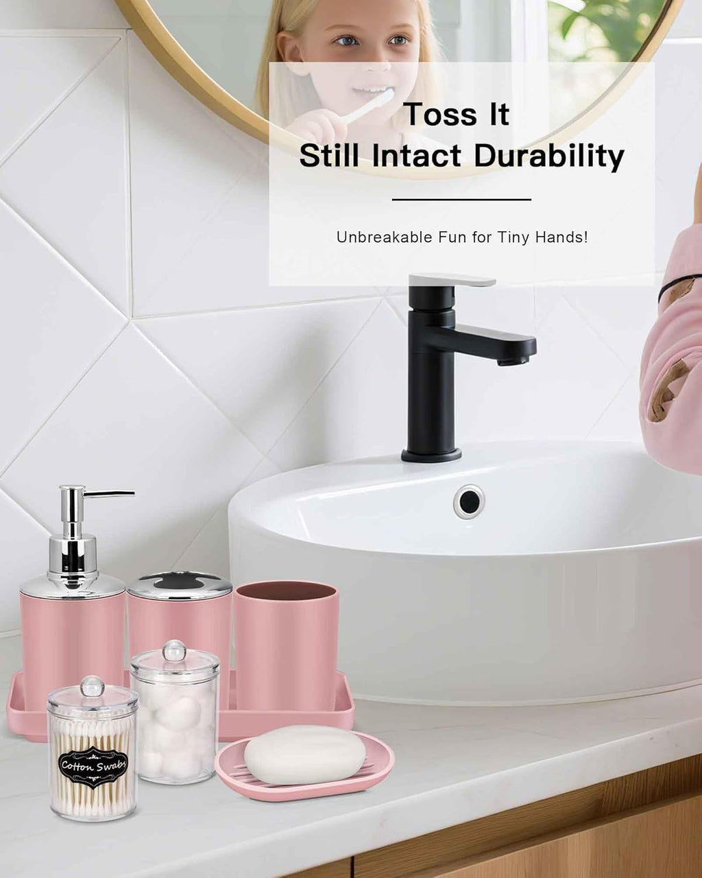 IMAVO Pink Bathroom Accessories,Non Slip Super Absorbent Rugs and Waterproof Shower Curtain with Hooks,Complete Bathroom Set for Bathroom Décor