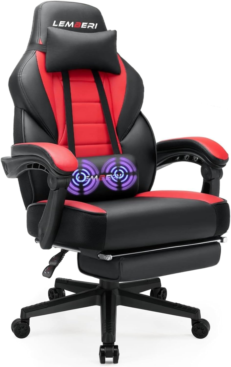 LEMBERI Big and Tall Gaming Chair, 400lb Capacity, Red | Heavy-duty steel fra...