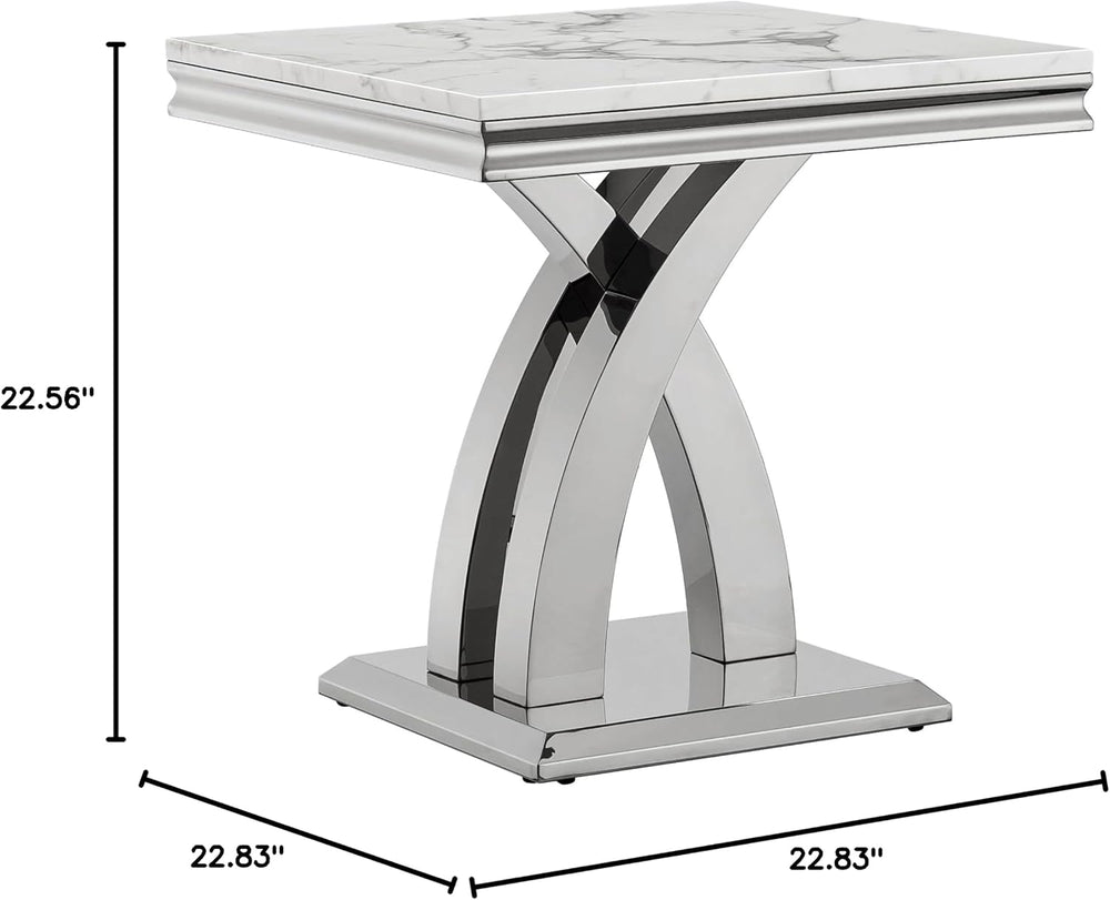 1 Piece Living Room End Table Luxury Faux Marble Sofa Side Table, Modern Whit...