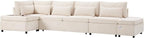 Ball & Cast Modular Convertible L-Shaped Sectional Sleeper Sofa Bed Pull Out Couch with Moveable Storage Ottoman,Oversized Chenille Pull-Out Sofa Bed W/Reclining Armrest&USB Port,for Living Room,Beige