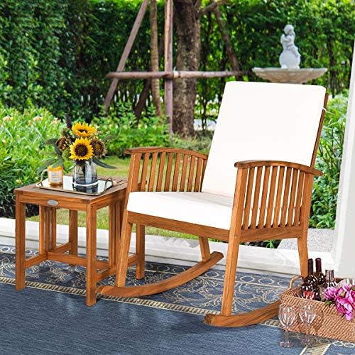 Tangkula Patio Rocking Chair with Table, Soft Cushions of Detachable Cover