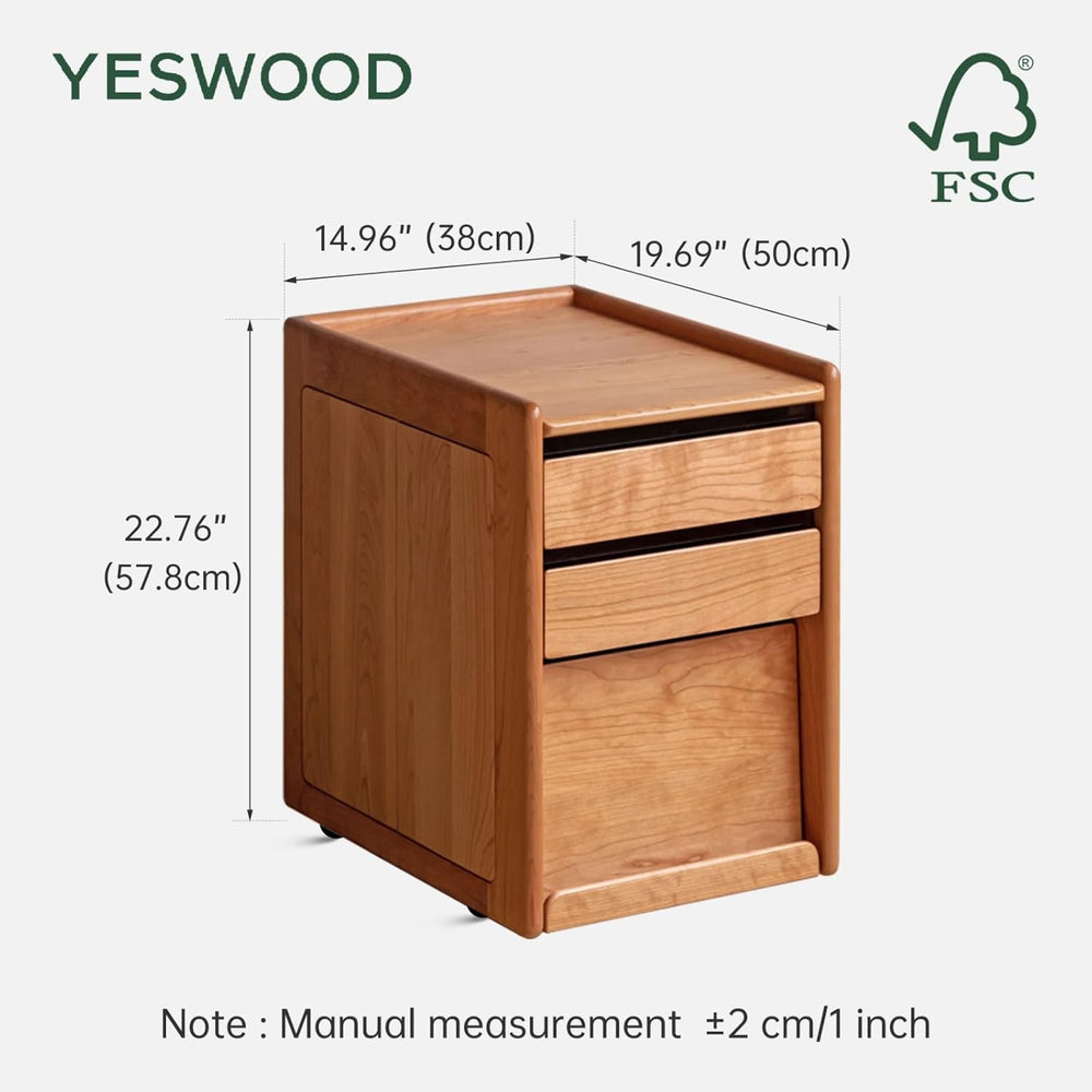 YESWOOD Solid Cherry Wood Side Table with Wheels, Narrow Side Tables with Sto...