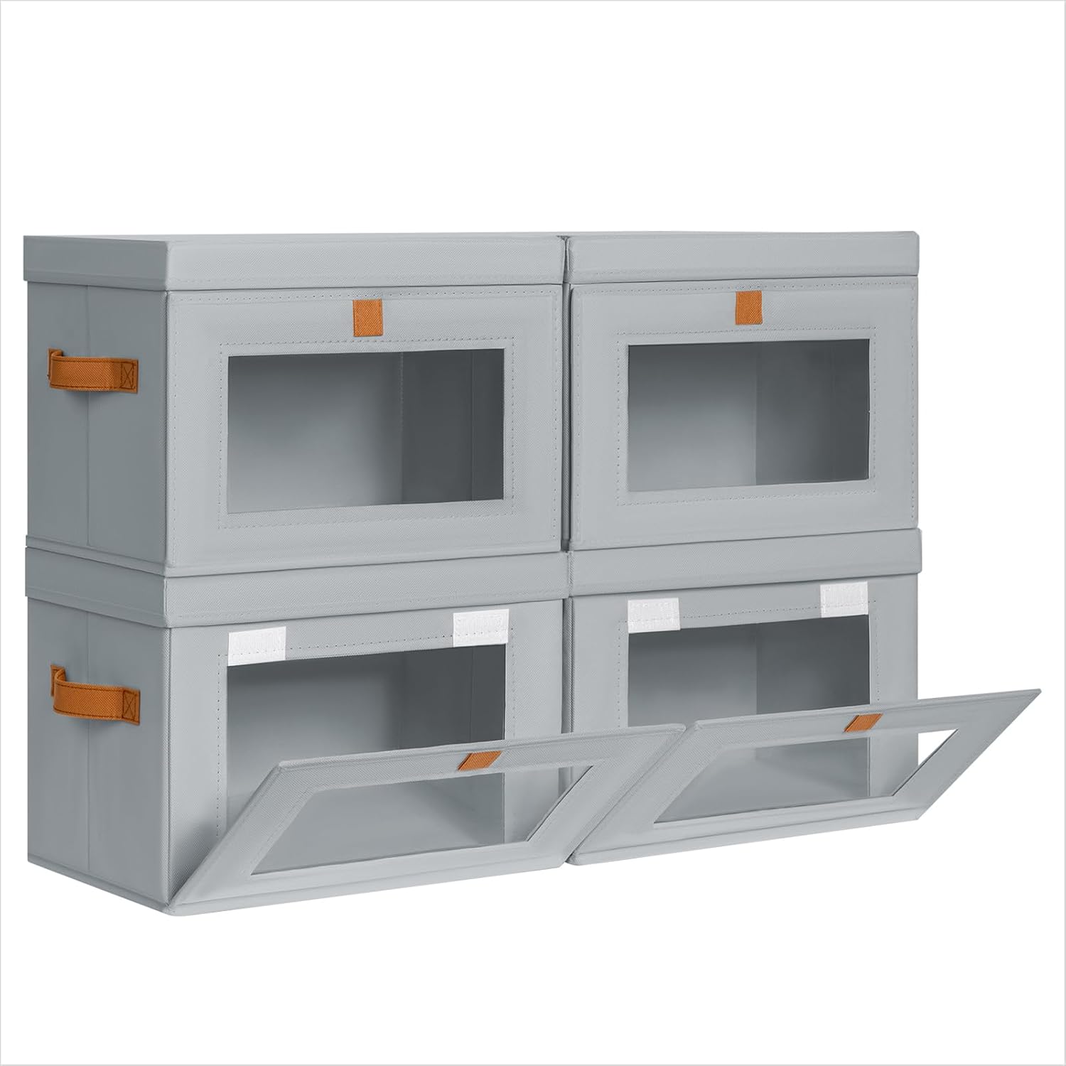 Small Fabric Storage bins - Collapsible Storage Bins with Open Window, 4 Pack Closet Baskets for Shelves, Stackable Decorative Boxes for Home, Dorm, Grey, 13.7"x 9.8" x 9.8"