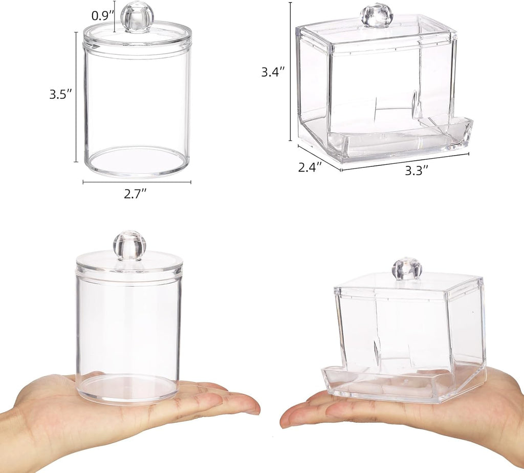 Tbestmax 4 Pack Qtip Holder Bathroom Container, 10/7oz Plastic Cotton Ball/Swabs Dispenser, Clear Apothecary Jar with Lids for Organizer and Storage