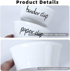 ONTUBE Ceramic Paper Clip Holder and Binder Clip Holder Set (White)