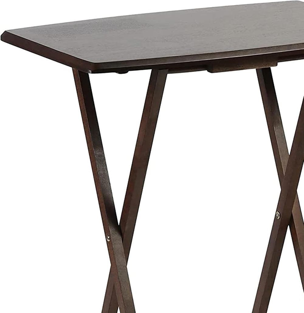 PJ Wood - 5-Piece Folding Tray Table Set - Walnut with Rack | Solid Wood, 14....
