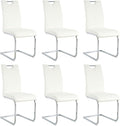 Goujxcy Dining Chairs Set of 6, Modern High Back Kitchen Chairs with Metal Legs and Faux Leather Padded Seat Upholstered Dining Chairs for Dining & Kitchen,Living Room (White&Silver, Set of 6)