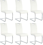 Goujxcy Dining Chairs Set of 6, Modern High Back Kitchen Chairs with Metal Legs and Faux Leather Padded Seat Upholstered Dining Chairs for Dining & Kitchen,Living Room (White&Silver, Set of 6)