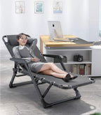 Folding Outdoor Chaise Lounge Chair,with Pillow Gravity Adjustable Reclining Deck - for Office Pool(D)