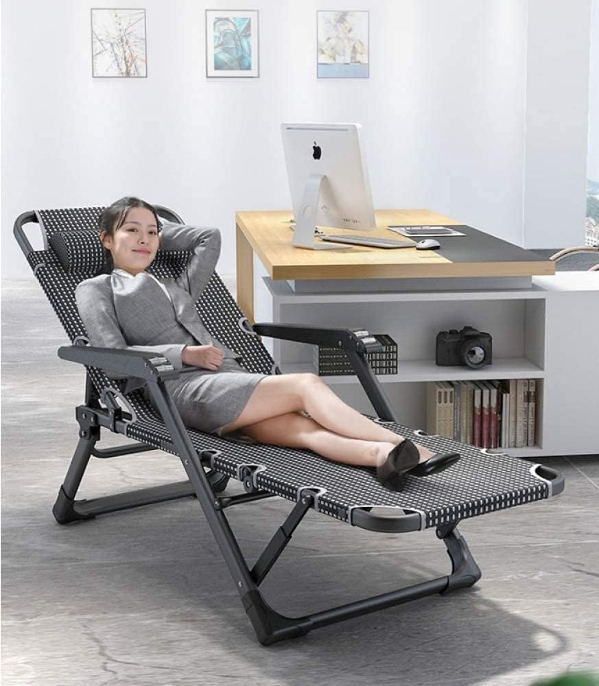 Folding Outdoor Chaise Lounge Chair,with Pillow Gravity Adjustable Reclining Deck - for Office Pool(D)