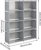 JIUYOTREE 5-Tiers Closet Storage Organizer with Fabric Cloth at Back，Double Row Modular Cubes Bookshelf,Living Room,Study Room,Bedroom,Grey