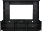 SOFTSEA 4-Piece Entertainment Center Wall Unit for TVs up to 70", Large TV Stand Wall Unit with Bookshelves, 6 Doors & Adjustable Shelves, Media Console with Bridge for Living Room, Black