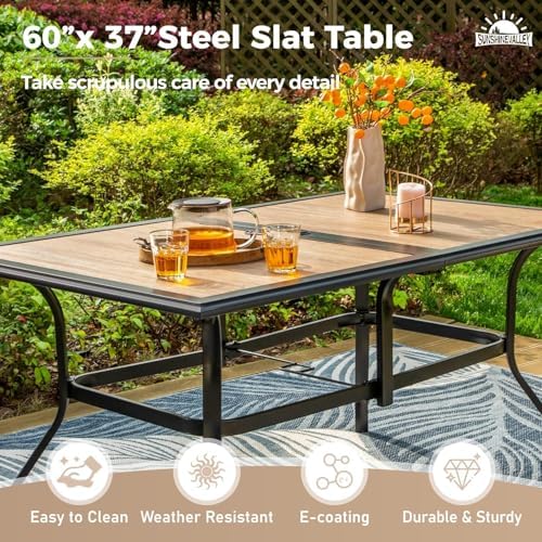 SUNSHINE VALLEY 7pc Patio Dining Set, 60”Metal Table (PVC Top) & 6 Chairs