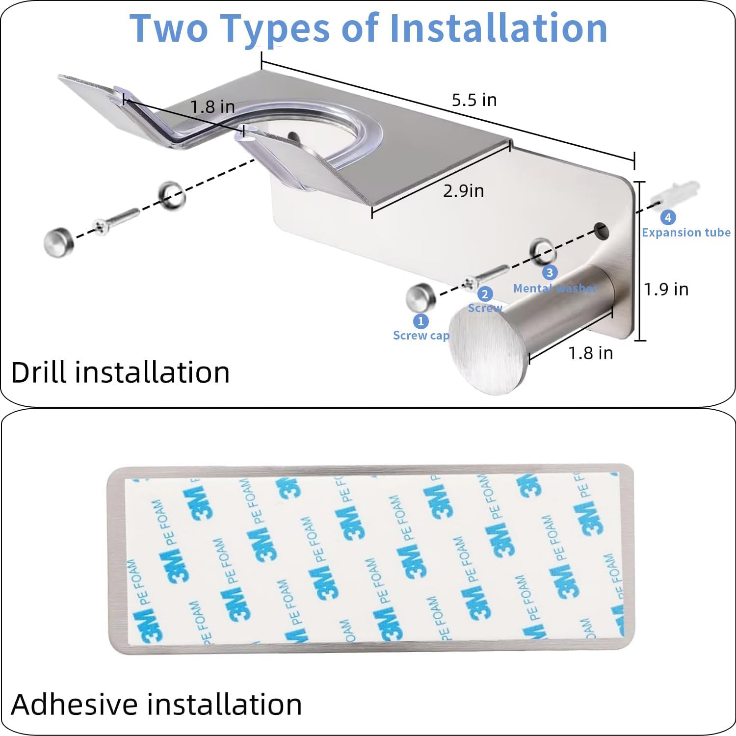 Hair Dryer Holder Stainless Steel, Blow Dryer Holder Self Adhesive, Dyson Hair Dryer Holder Wall Mounted Compatible with Dyson, Hairdryer Holder for Bathroom Silver PTALSEAW
