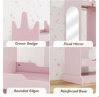 FTZxHKLX Kids Dress Up Storage with Mirror, Kids Open Hanging Armoire, Pink | Open Hanging Armoire Closet with Storage, Costume Storage Dresser with 3 Hooks, Crown-Shaped Design, Princess Style