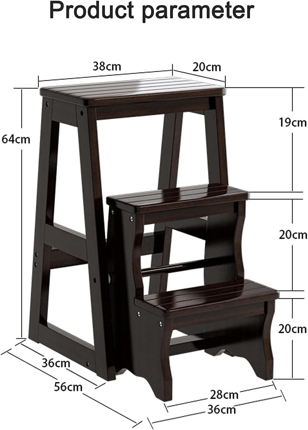 Step Ladder, Folding Stepladder Wood 3 Step Stool, for Adults Kitchen Wooden ...
