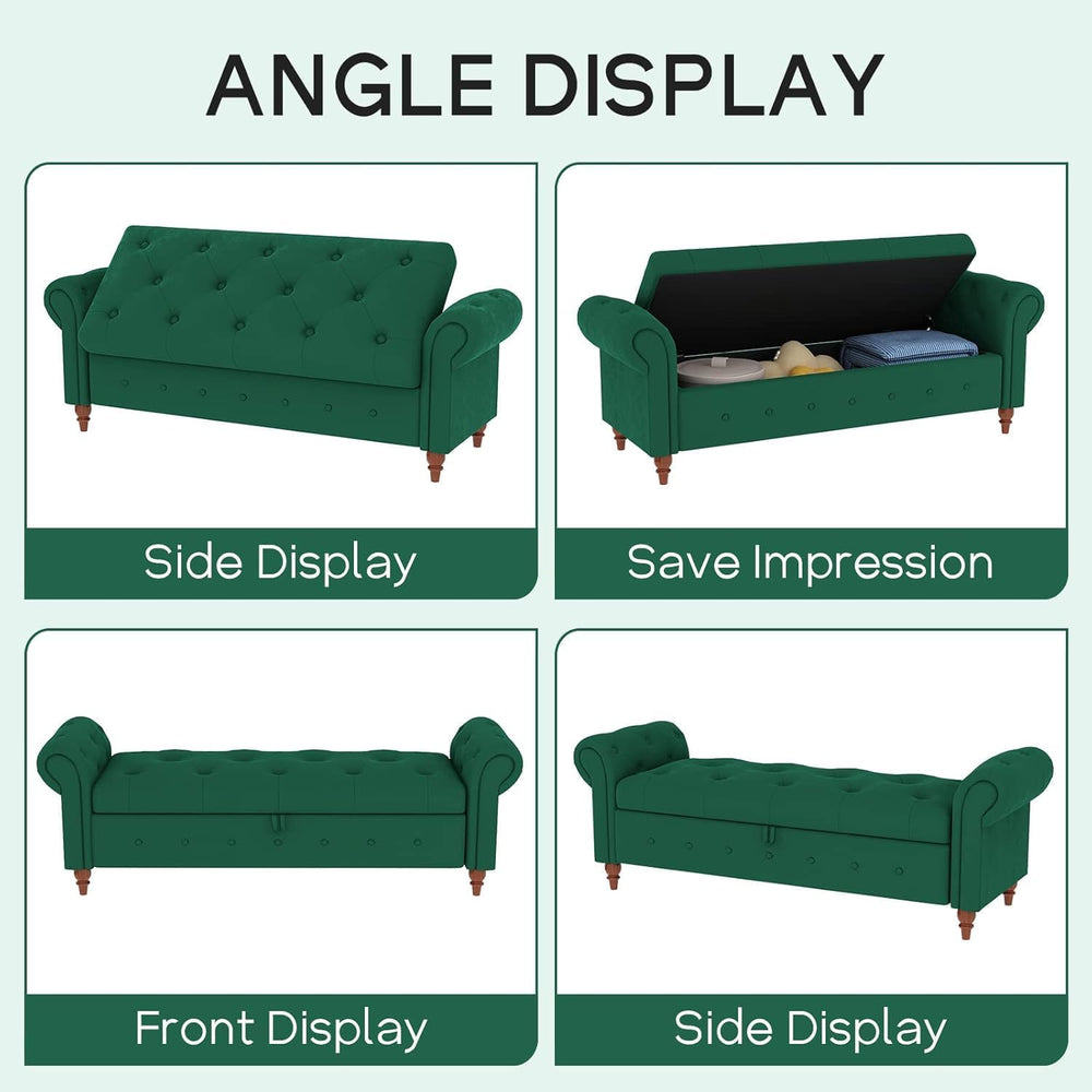 NIOIIKIT 63'' Storage Ottoman Bench Tufted Entryway Bench Dark Green ...