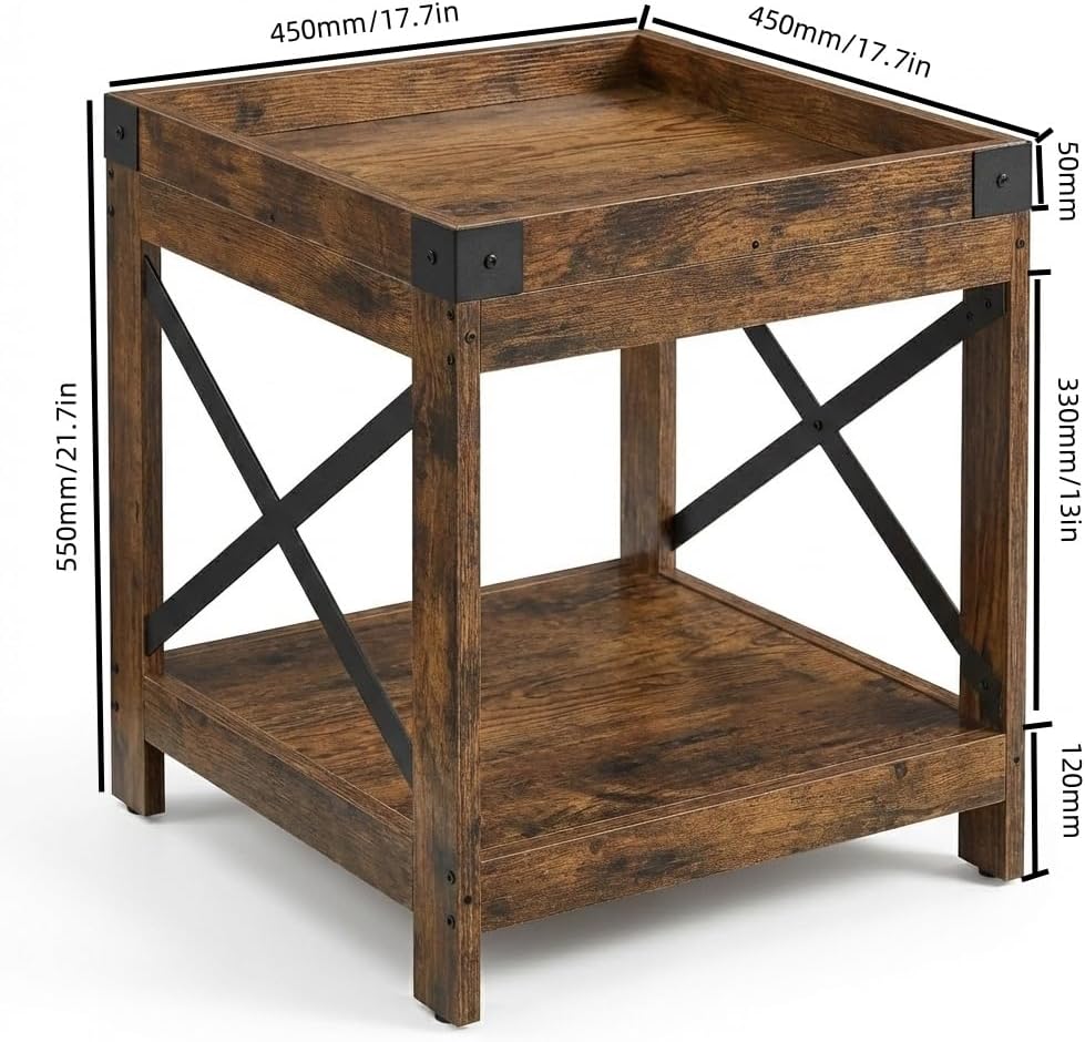 Farmhouse Square Side Table with Open Storage Shelves, Large End Table Modern...