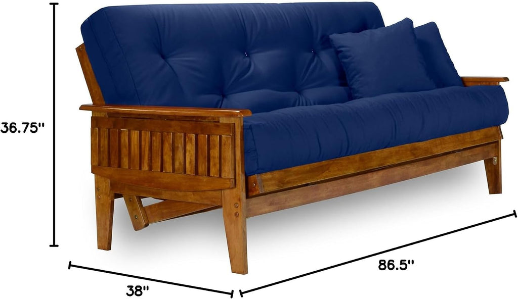 Eastridge Futon Set - Queen Size, Frame, 8" Mattress, Twill Royal Blue Cover