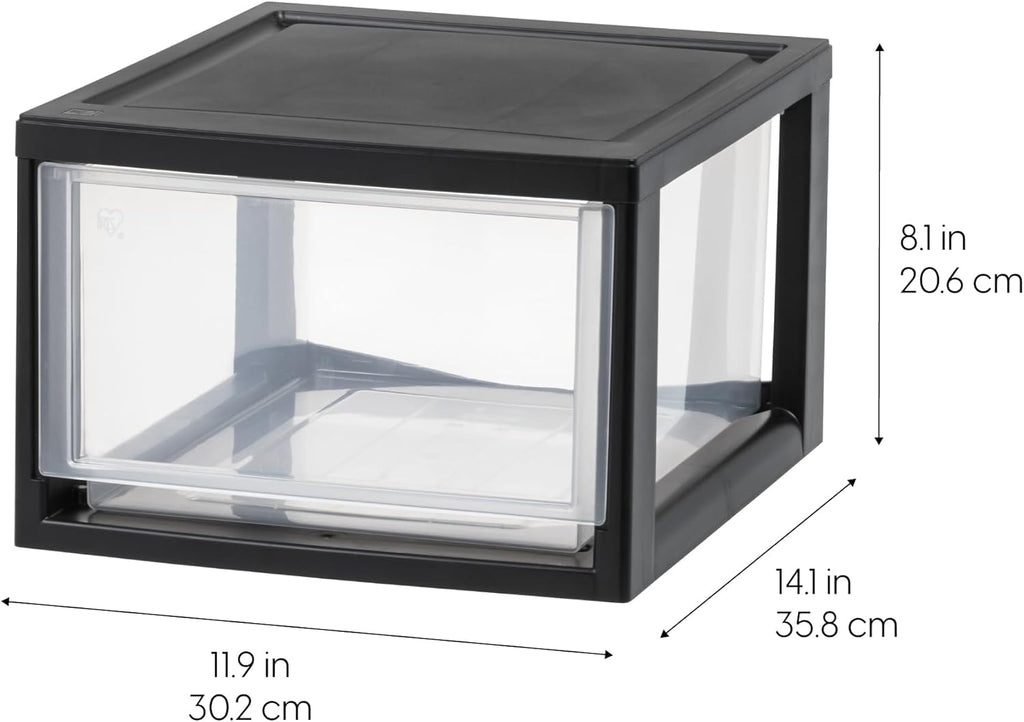 IRIS USA 14.5 Qt. Plastic Drawer Storage Organizer Stacking Drawers, 3-Pack, Stackable Unit with Sliding Drawer for Clothes Bedroom Kitchen Under Sink Pantry Craft Room Bathroom Dorm Office, Black