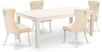 East West Furniture LGDA5-LWH-32 5 Piece Dining Table Set Includes a Rectangle Wooden Table with Butterfly Leaf and 4 Polyester Fabric Upholstered Chairs, 42x84 Inch, linen white