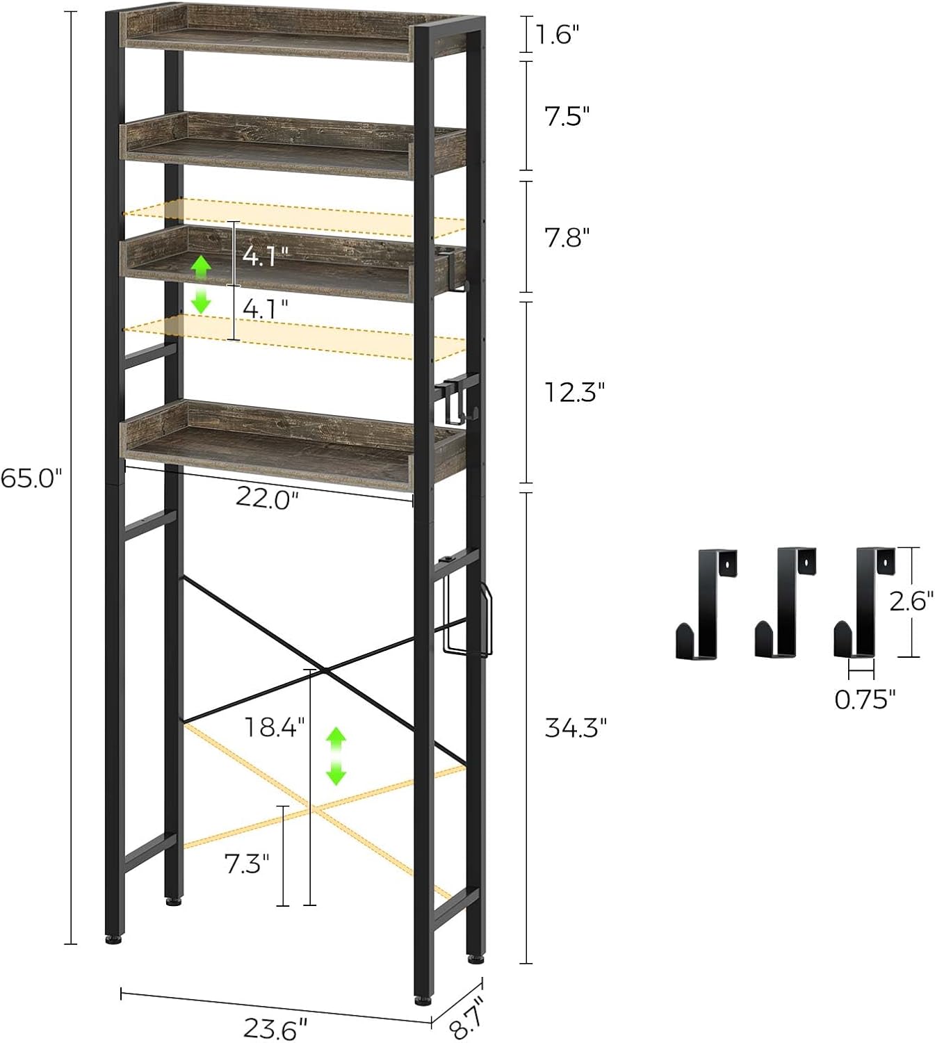 Rolanstar Over The Toilet Storage 4-Tier, Sturdy Bathroom Shelf with Adjustable Shelf, Freestanding Over The Toilet Rack for Bathroom, Behind Toilet Rack, Fix Most Toilet, Space-Saving, Gray