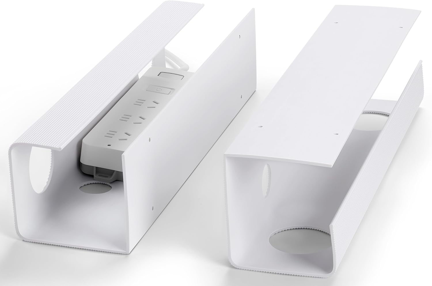 ZhiYo 2 Pack Large Capacity Cable Management Tray, Under Desk Cable Tray 31.5in(2X L15.7in), PVC Standing Desk Cord Management Ideas, Cable Organizer for Office and Home - White