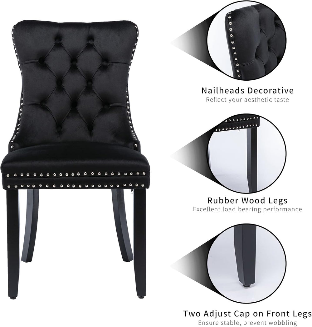 Black Velvet Dining Chairs Set of 8, Tufted Kitchen & Dining Room Chairs ...