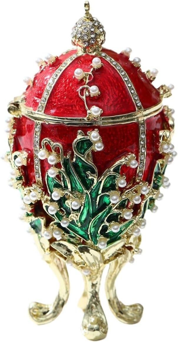 Hand Painted Trinket Box Enamel Faberge Egg Vintage Jewelry Box Pink Easter Egg Hinged Metal Jewelry Organizer Decorative Treasure Box Unique Gifts