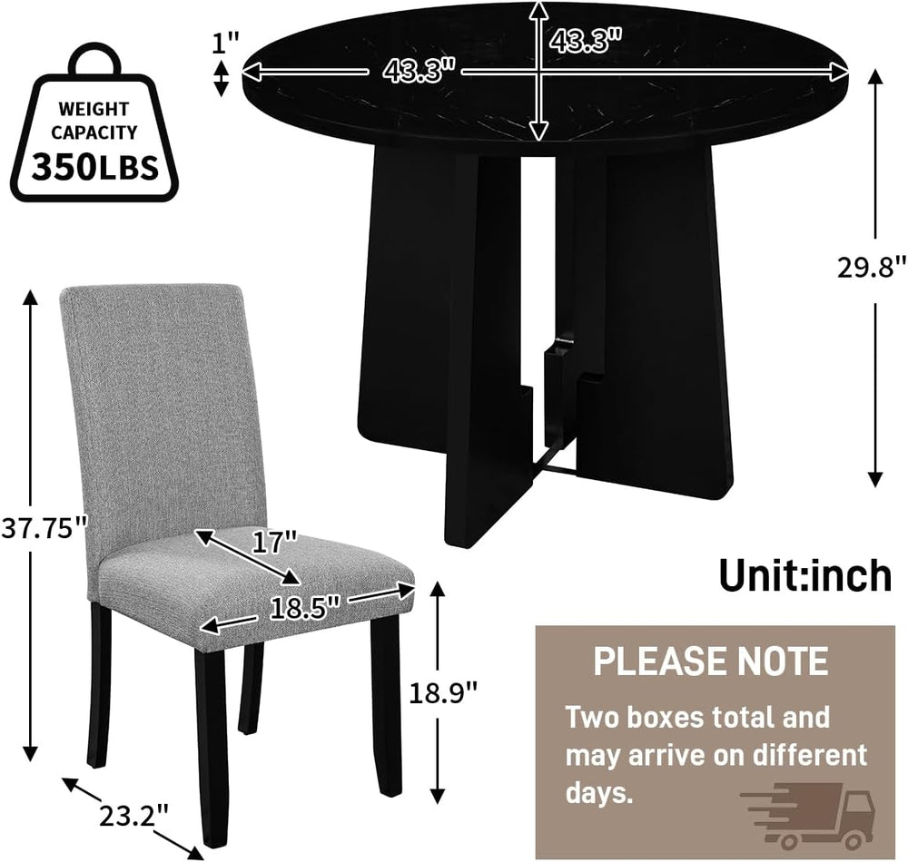 5-Piece Round Dining Table Set, 43-Inch Modern Dining Table and 4 Upholstered...