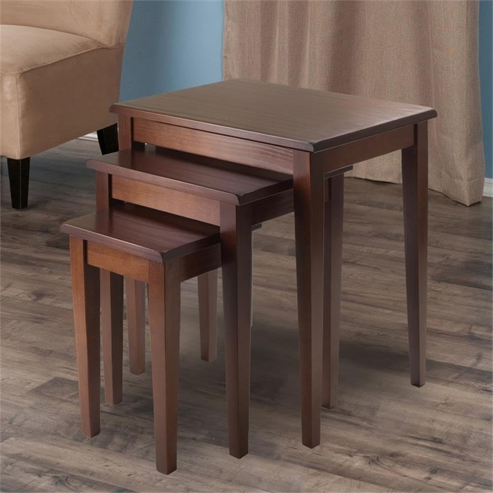 Pemberly Row 3-Piece Solid Wood Nesting Tables, Antique Walnut Finish, Stacka...
