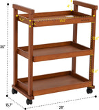 MEEDEN Art Supplies Cart, Walnut 3-Tier Multifunctional Art Storage Cart Organizer, Solid Beech Wood Studio Cart Art Taboret with Caster Wheels, Rolling Utility Cart Organizer for Artist