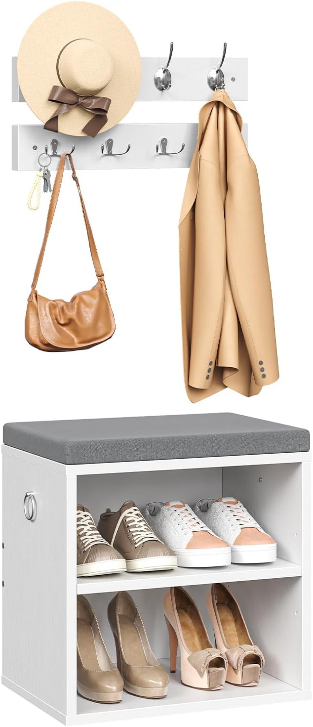 HOOBRO Shoe Storage Bench with Cushion, Entryway Bench with Coat Rack Set, Sm...