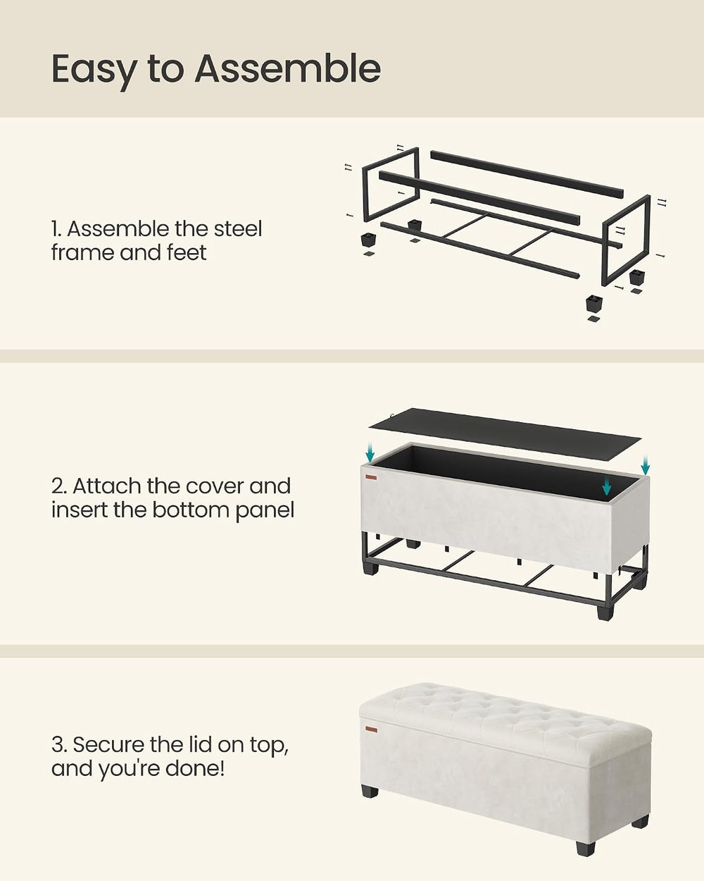 SONGMICS Storage Ottoman Bench, Foot Rest with Legs, Load up to 661.4 lb | En...
