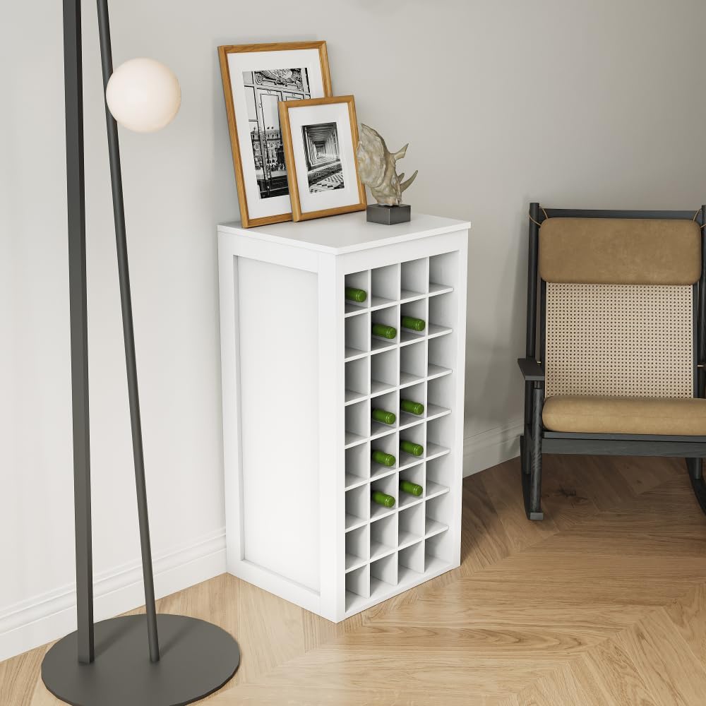 Freestanding Floor Wine Rack, 32 Bottle Wooden Wine Cabinet for Small Spaces,...