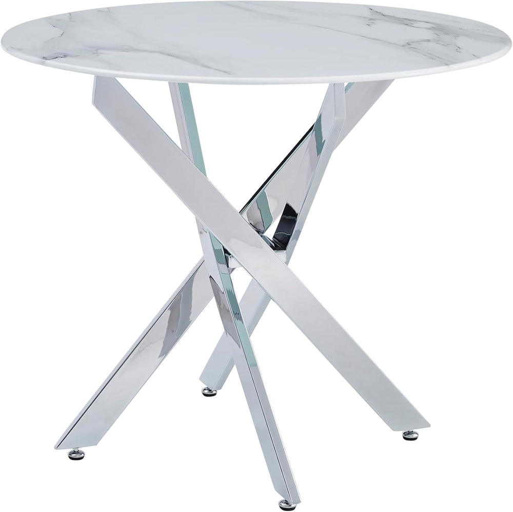 Knocbel 35.43" Dining Table for 4, Round Coffee Table with Granite Top a...