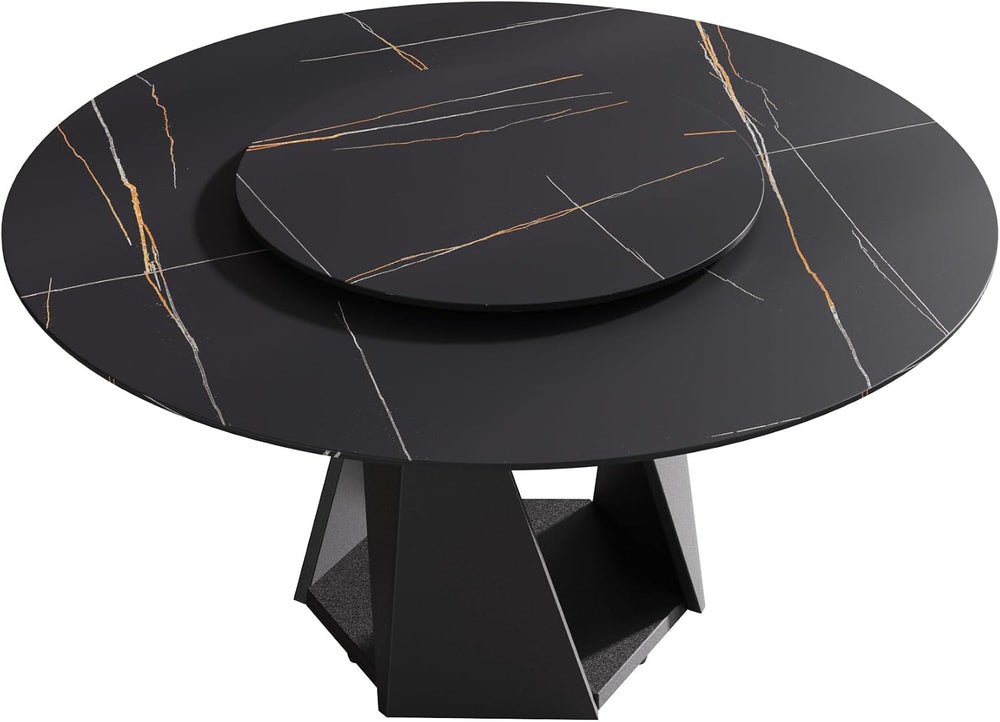 Montary 7 Piece Modern Dining Table Chairs Set of 6, Round 59" D Faux Ma...