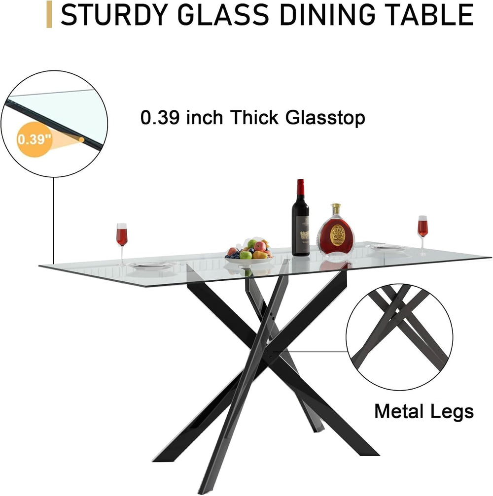 51 Inch Glass Dining Table Set for 4, Rectangular Tempered Glass Kitchen Tabl...