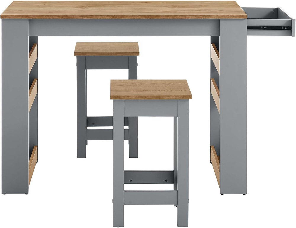 Modway Galley 3-Piece Small Kitchen Island Set with Seating and Storage in Oa...