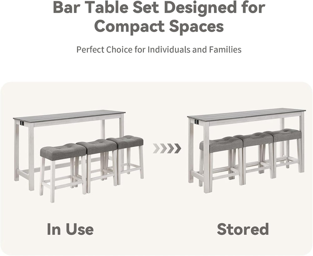 59" Dining Bar Table Set with Power Outlet, Behind Couch Sofa Table with...