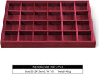 Velvet Stackable Jewelry Display Tray, 24 Grid Earring Ring Storage Tray, Drawer Divider Jewelry Accessories Organizer Plate (Red)